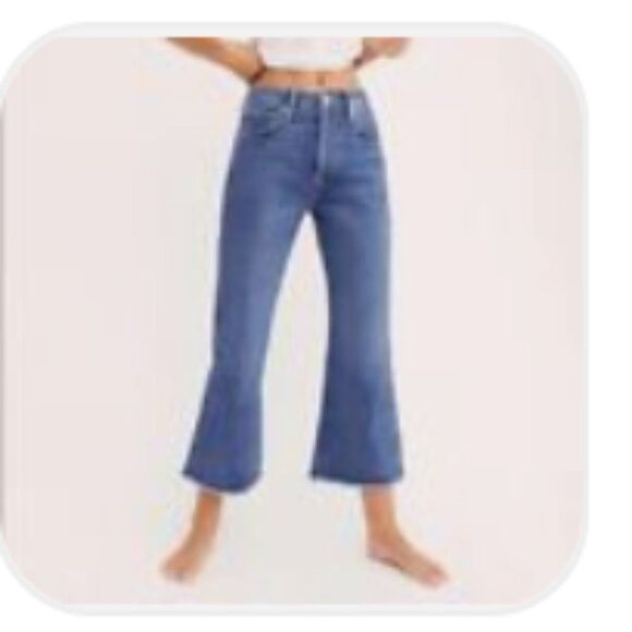 Free People Stella Kick Flare High Rise Raw Hem Cropped Jeans Size 26 - Picture 6 of 14